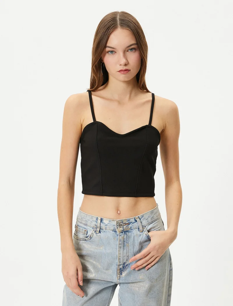 KOTON Thin Strap Crop Undershirt Sweetheart Neck Slim Fit Ribbed