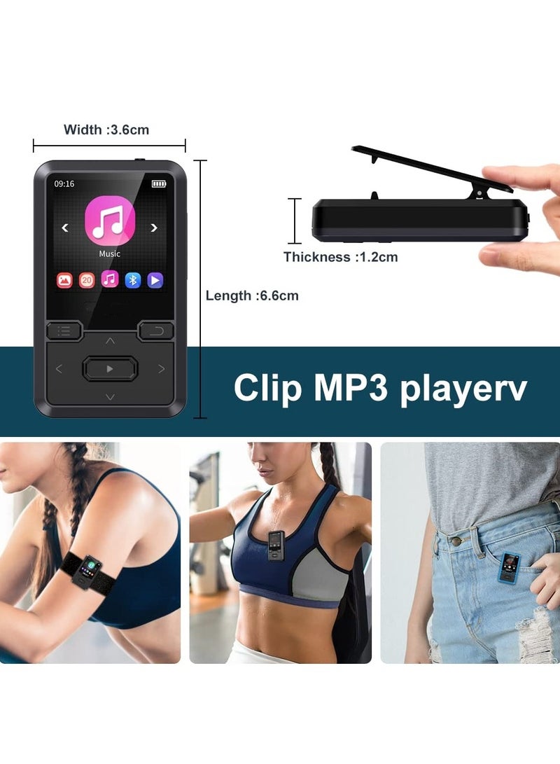 جوبيلين مشغل MP3 بسعة 32 جيجابايت مع بلوتوث 5.0، يدعم بطاقة TF بسعة قصوى 128 جيجابايت، تصميم ميني مثالي للرياضة، راديو FM، عداد خطوات، تكرار A-B، تشغيل عشوائي للصوت - أسود - Image 3