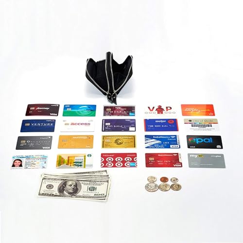 KALMORE Women's Leather RFID Secured Spacious Cute Card Wallet Small Purse, Black, Two Zippers - Image 2