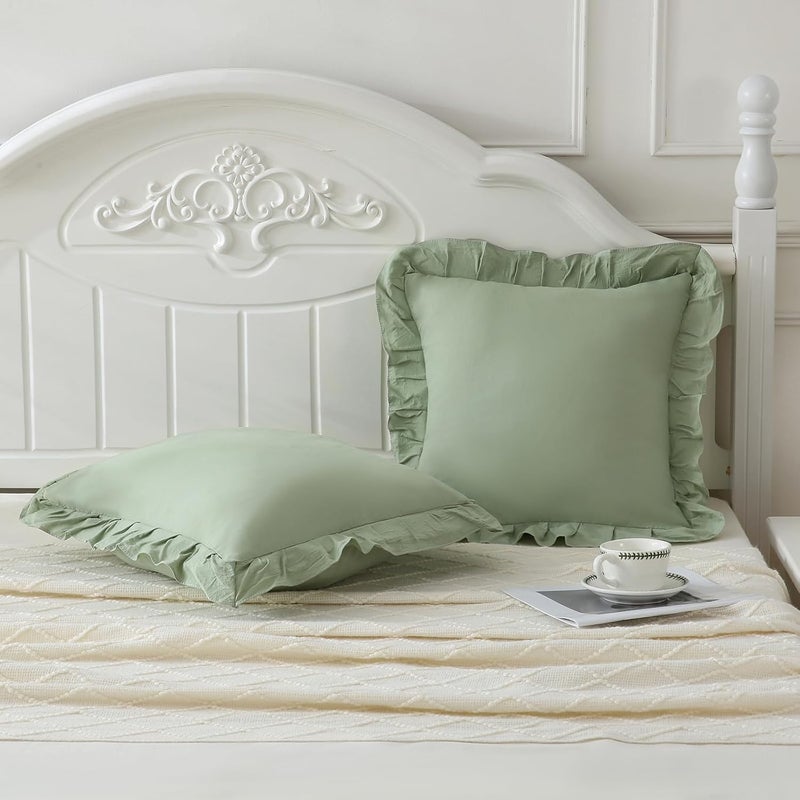Merryword غطاء وسادة بلون أخضر زيتوني، مقاس 18×18 بوصة، مجموعة من 2 قطع، مصنوع من القطن الناعم - Image 4