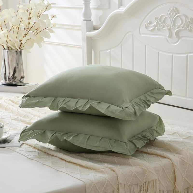 Merryword غطاء وسادة بلون أخضر زيتوني، مقاس 18×18 بوصة، مجموعة من 2 قطع، مصنوع من القطن الناعم - Image 5