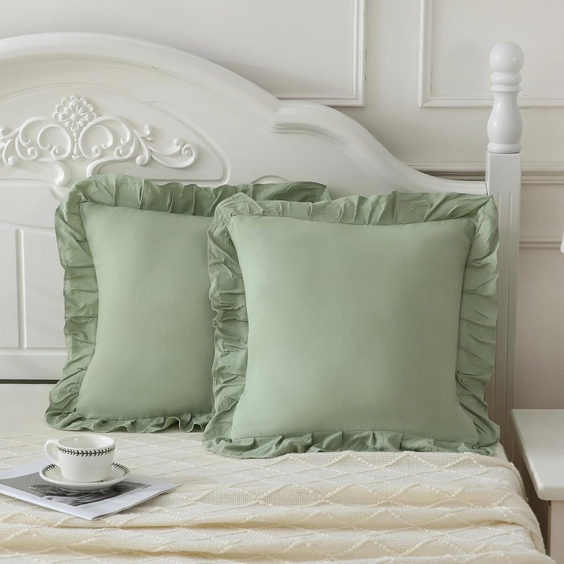 Merryword غطاء وسادة بلون أخضر زيتوني، مقاس 18×18 بوصة، مجموعة من 2 قطع، مصنوع من القطن الناعم - Image 1