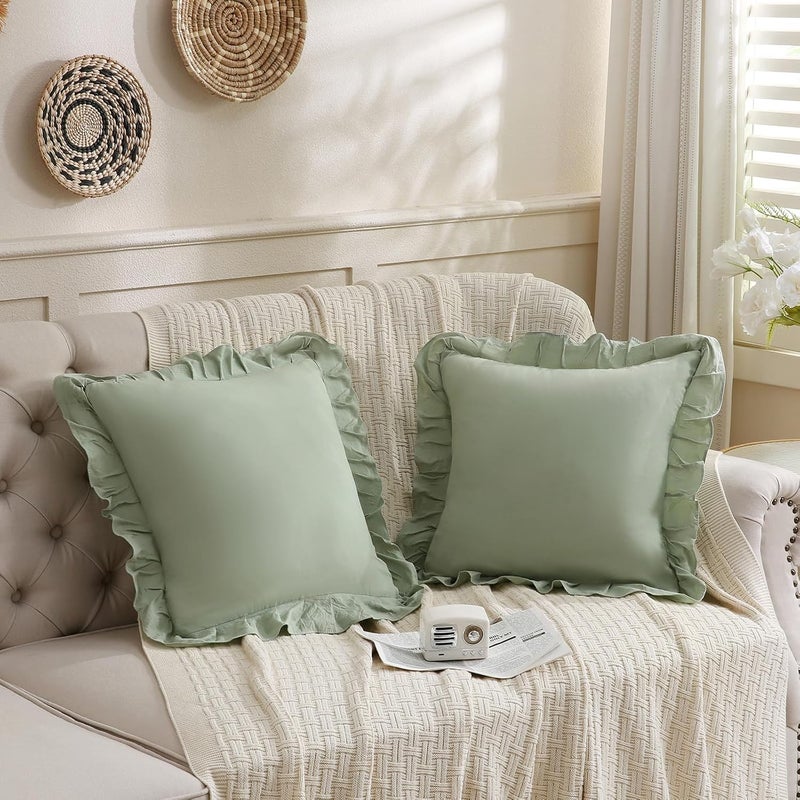 Merryword غطاء وسادة بلون أخضر زيتوني، مقاس 18×18 بوصة، مجموعة من 2 قطع، مصنوع من القطن الناعم - Image 3