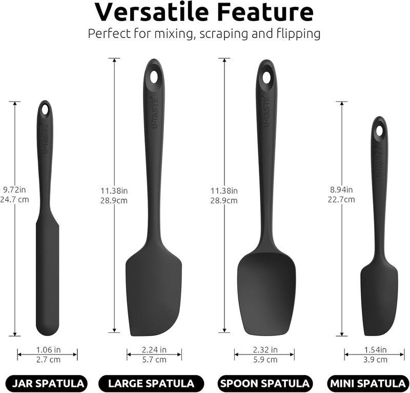 UTaste Silicone Spatula Set with 600 Degrees Fahrenheit Heat Resistant (Black) - Image 2