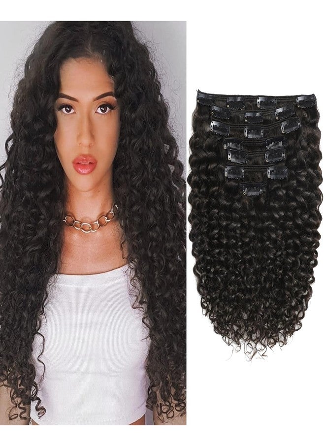 Caliee Jerry Curly Clip in Hair Extensions Real Human Hair Full Head 20Inch Natural Black 3B 3C Curly Hair Clip ins for Black Women Double Weft Natural Hair JC Curly 1B with 20 inch 120 G 7Pcs - Image 1