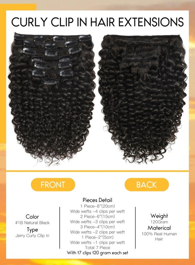 Caliee Jerry Curly Clip in Hair Extensions Real Human Hair Full Head 20Inch Natural Black 3B 3C Curly Hair Clip ins for Black Women Double Weft Natural Hair JC Curly 1B with 20 inch 120 G 7Pcs - Image 2