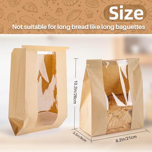 MAQIHAN 24 Bread Bags with Reusable Ties Homemade Sourdough Bread Storage Bags Brown Paper Bagel Loaf Bakery Bags with Window Toast Bags with Resealable Ties Disposable Baked Goods Sale Packaging - Image 3