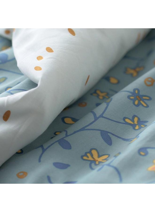 erorex Duvet cover 1 pillowcase for cot, blue/white floral pattern, 110x125/35x55 cm - Image 2