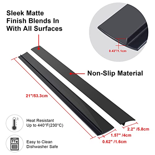 SameTech Silicone Stove Counter Gap Cover (2 Pack),Easy Clean Heat Resistant Wide & Long Kitchen Stove Gap Filler,Seals Spills Between Counters, Oven, Stovetops, Washing Machines, Washer, Dryer(21in, Black) - Image 2