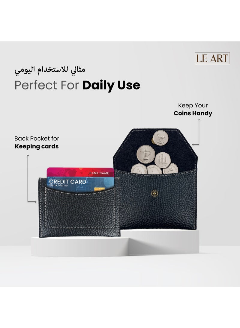 LeArt Leather Coin Wallet for Men & Women | Coin Purse | Coin Holder | For Coins, Keys, Earphones, Cards, AirPods, Rosary | Great Gifting Option (Wallet Black)  - Image 3