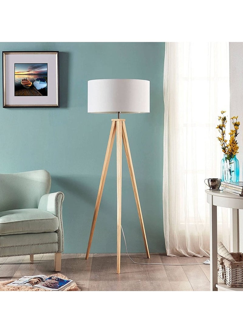 DubaiGallery - Floor Lamp with Tripod, Mid Century Modern Floor Lamp for Contemporary Living Room, High Survey Lamp with Wooden Legs, with LED Bulbs - Image 1