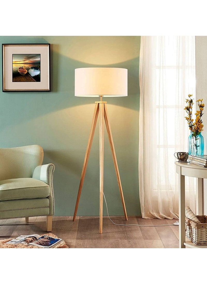 DubaiGallery - Floor Lamp with Tripod, Mid Century Modern Floor Lamp for Contemporary Living Room, High Survey Lamp with Wooden Legs, with LED Bulbs - Image 1