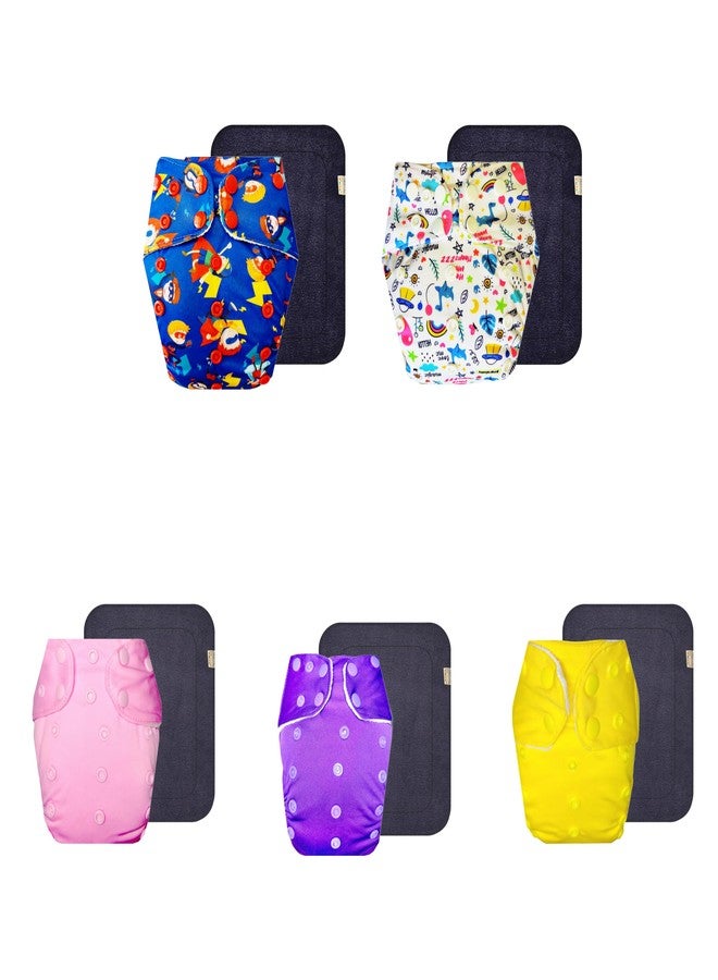 Dumbledo Premium Cloth Diaper with Black Insert (Pack of 5) | Snug Fit | 6-Layer Absorbent Pad | Easy to Clean | Perfect for Indian Summers | 3 Months - 3 Years | Unisex Baby - Image 1