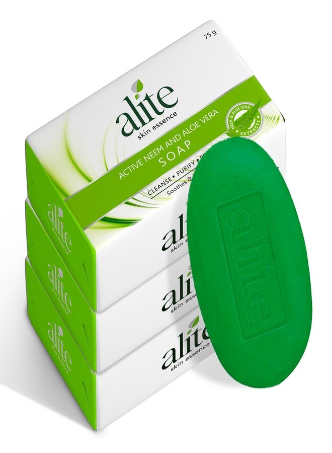 Alite Active Neem & Aloe Vera Soap | Deep Cleanse, Purify & Heal Skin | Natural Germ Protection & Oil Control for Smooth Texture, Intense Hydration & Refreshed Skin Pack of 3 (75g each) - Image 1
