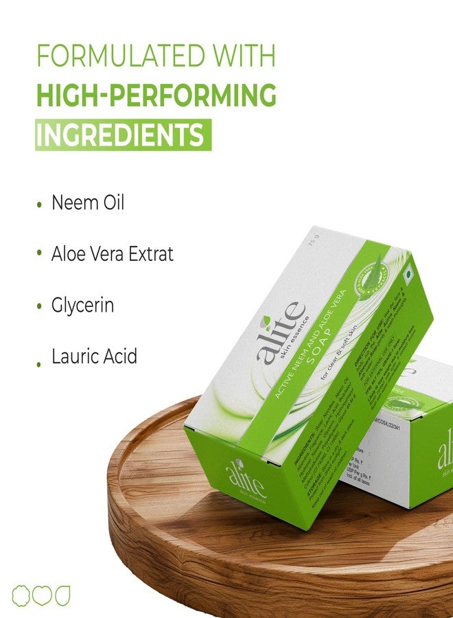 Alite Active Neem & Aloe Vera Soap | Deep Cleanse, Purify & Heal Skin | Natural Germ Protection & Oil Control for Smooth Texture, Intense Hydration & Refreshed Skin Pack of 3 (75g each) - Image 2