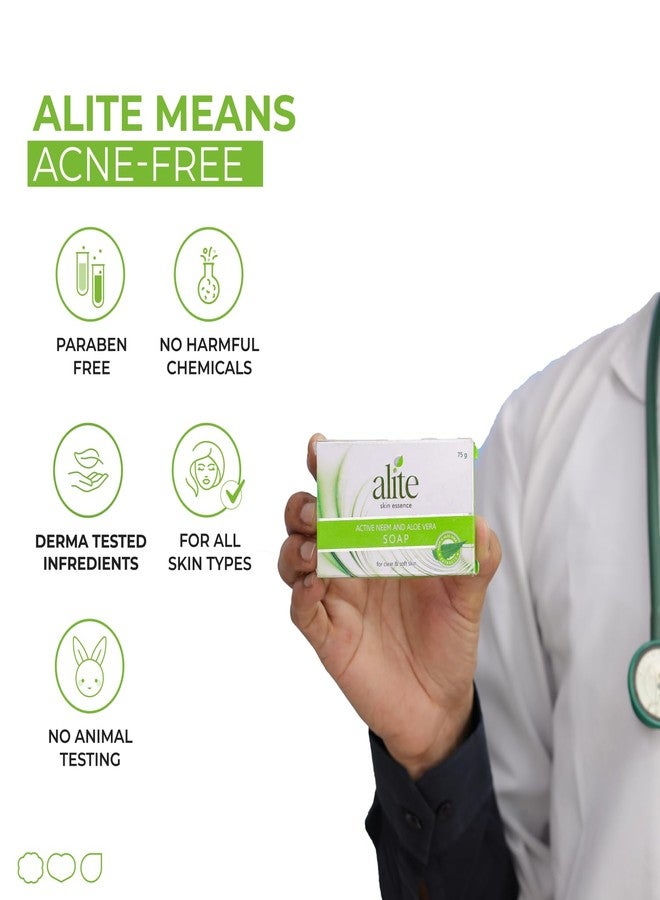 Alite Active Neem & Aloe Vera Soap | Deep Cleanse, Purify & Heal Skin | Natural Germ Protection & Oil Control for Smooth Texture, Intense Hydration & Refreshed Skin Pack of 3 (75g each) - Image 5