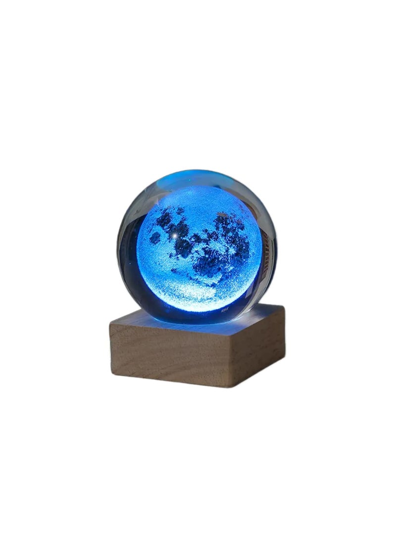 SYOSI Crystal Ball Night Light Moon, 3.15 Inch Galaxy Glass Ball Lamp with Wooden Base, Space Gifts for Boys Girls Kids Unique Astronomy Universe Gifts - Image 1