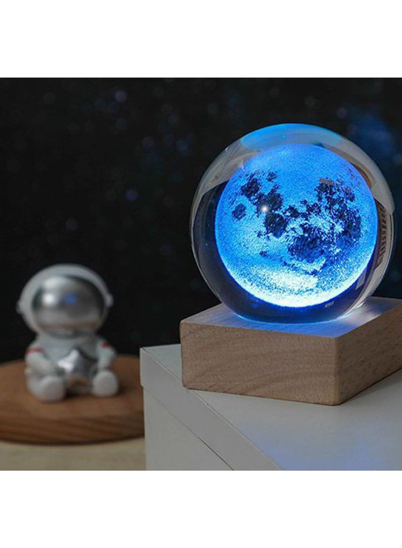 SYOSI Crystal Ball Night Light Moon, 3.15 Inch Galaxy Glass Ball Lamp with Wooden Base, Space Gifts for Boys Girls Kids Unique Astronomy Universe Gifts - Image 4