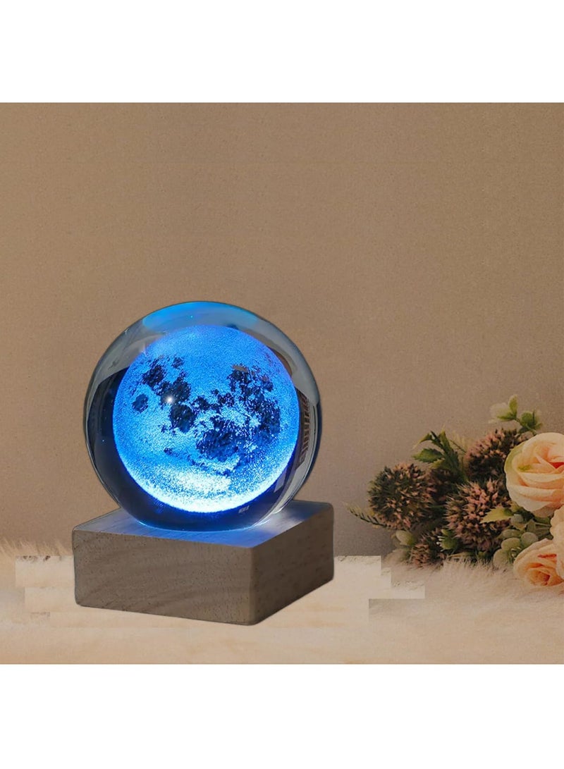 SYOSI Crystal Ball Night Light Moon, 3.15 Inch Galaxy Glass Ball Lamp with Wooden Base, Space Gifts for Boys Girls Kids Unique Astronomy Universe Gifts - Image 3