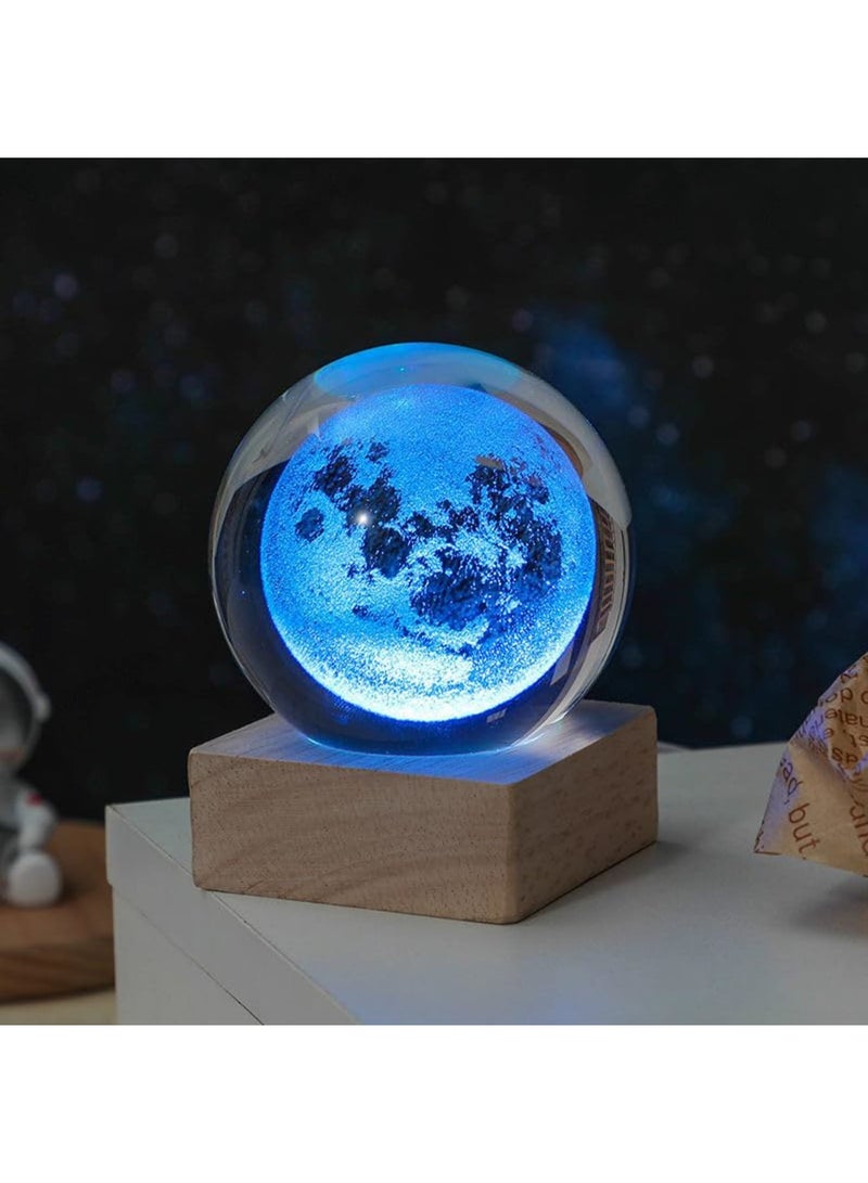 SYOSI Crystal Ball Night Light Moon, 3.15 Inch Galaxy Glass Ball Lamp with Wooden Base, Space Gifts for Boys Girls Kids Unique Astronomy Universe Gifts - Image 2