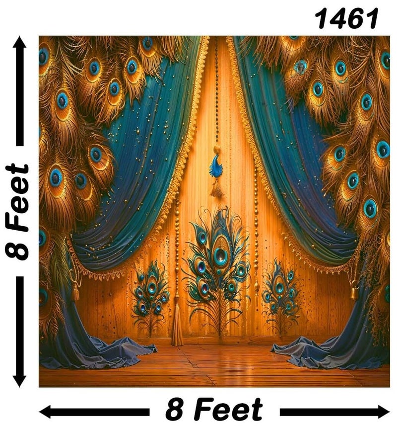 Backdropon Peacock Feathers Decoration Design Backdrop Cloth for Pooja Decoration Background Curtain Cloth Fabric-Polyester Size 8 Feet Height and 8 Feet Width (8 * 8) - Image 3