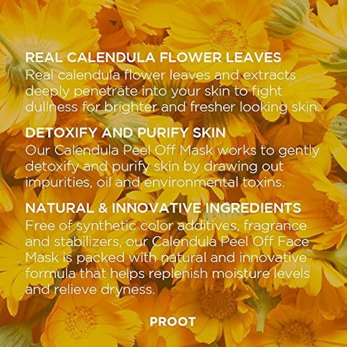 Proot Calendula Peel Off Mask | With Herbal Infused Brightening Serum | Formulated with Real Calendula Flower Leaves and Extracts | Korean Skin Care, Vegan, Cruelty-Free | 3.38 oz - Image 4