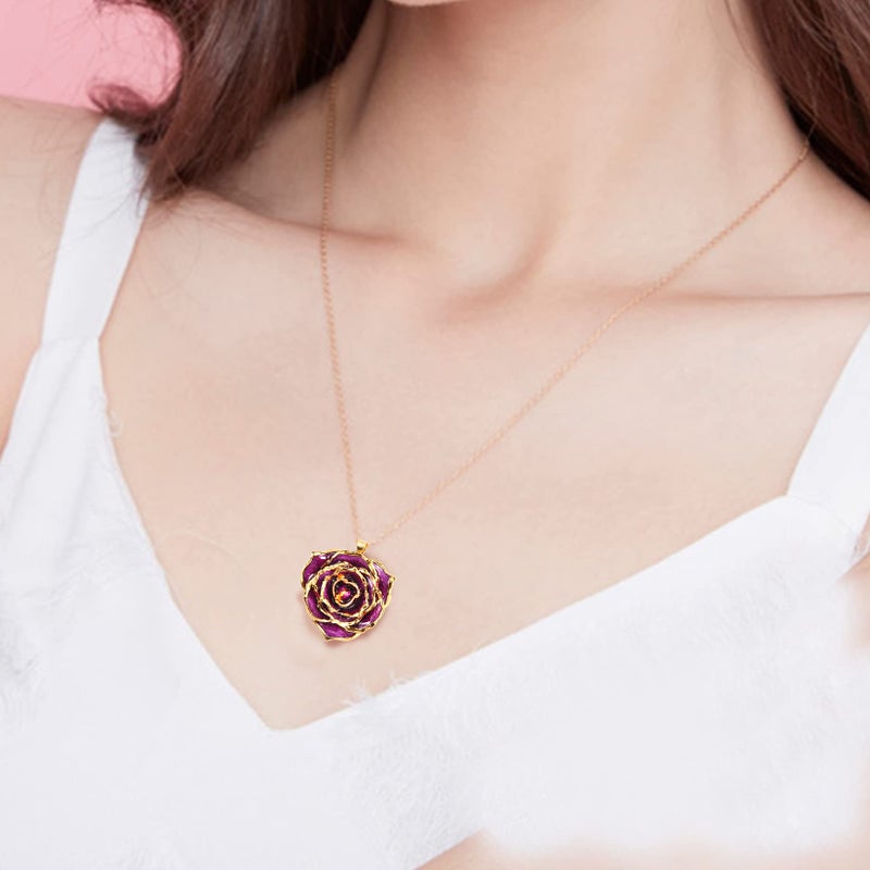 AliveRose Rose Necklace, Necklaces for Women and Fashion Pendant Gifts for Women Birthday/Valentineâ€™s Day/Anniversary Day/Party (Purple) - Image 5