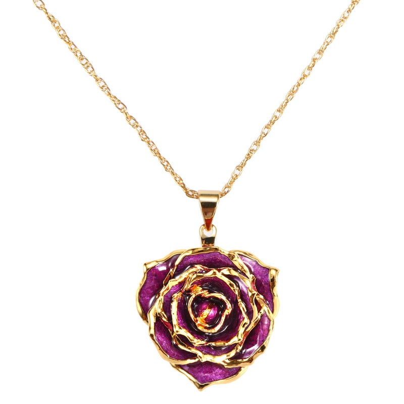 AliveRose Rose Necklace, Necklaces for Women and Fashion Pendant Gifts for Women Birthday/Valentineâ€™s Day/Anniversary Day/Party (Purple) - Image 1