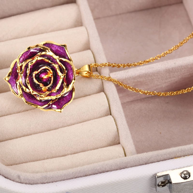 AliveRose Rose Necklace, Necklaces for Women and Fashion Pendant Gifts for Women Birthday/Valentineâ€™s Day/Anniversary Day/Party (Purple) - Image 2