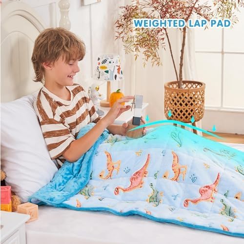 Yescool Weighted Blanket 5 Pounds Weighted Lap Blanket  Glow In The Dark Dinosaur Heavy Blankets  Warm Minky Weighted Throw Blanket Gift For 40-60Lbs  36""X48"" - Image 2