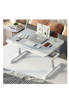 Foldable Nightstand, Multifunctional Laptop Nightstand with Hidden Drawer, Portable Lap Table with Folding Legs, Suitable for Sofa Eating, Working, Gaming.