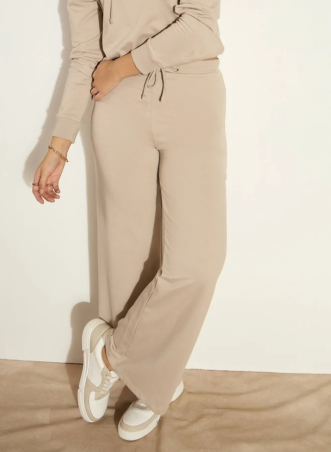 SASSAFRAS Mid Rise Wide Leg Terry Track Pants