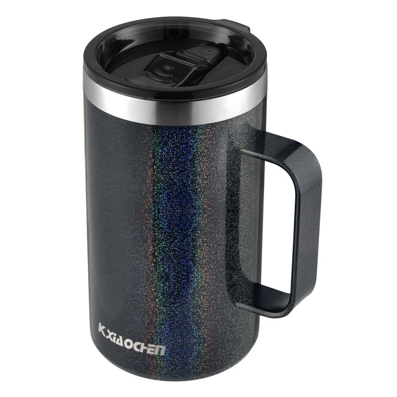 KXIAOCHEN 20oz Insulated Coffee Mug with Lid, Stainless Steel Coffee Cup, Double Wall Vacuum Coffee Tumbler with Handle, Premium Thermal Travel Coffee Mug (Glitter Black) - Image 1