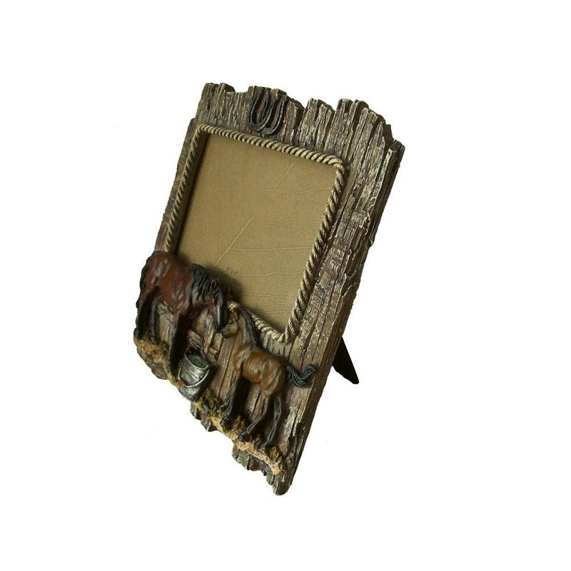 Comfy Hour Comfy Hour Western Retro Collection Wild Rustic Wood Imitated Double Horse 6"" x 4"" Photo Picture Frame  Aged Old Fashioned - Brown  Polyresin  - Image 2