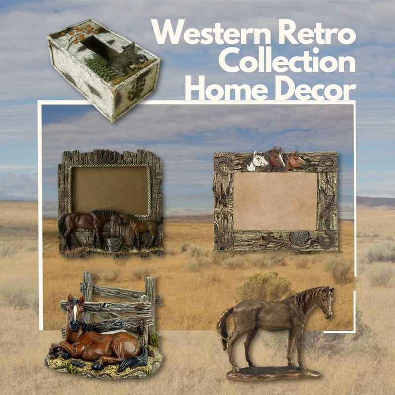 Comfy Hour Comfy Hour Western Retro Collection Wild Rustic Wood Imitated Double Horse 6"" x 4"" Photo Picture Frame  Aged Old Fashioned - Brown  Polyresin  - Image 5