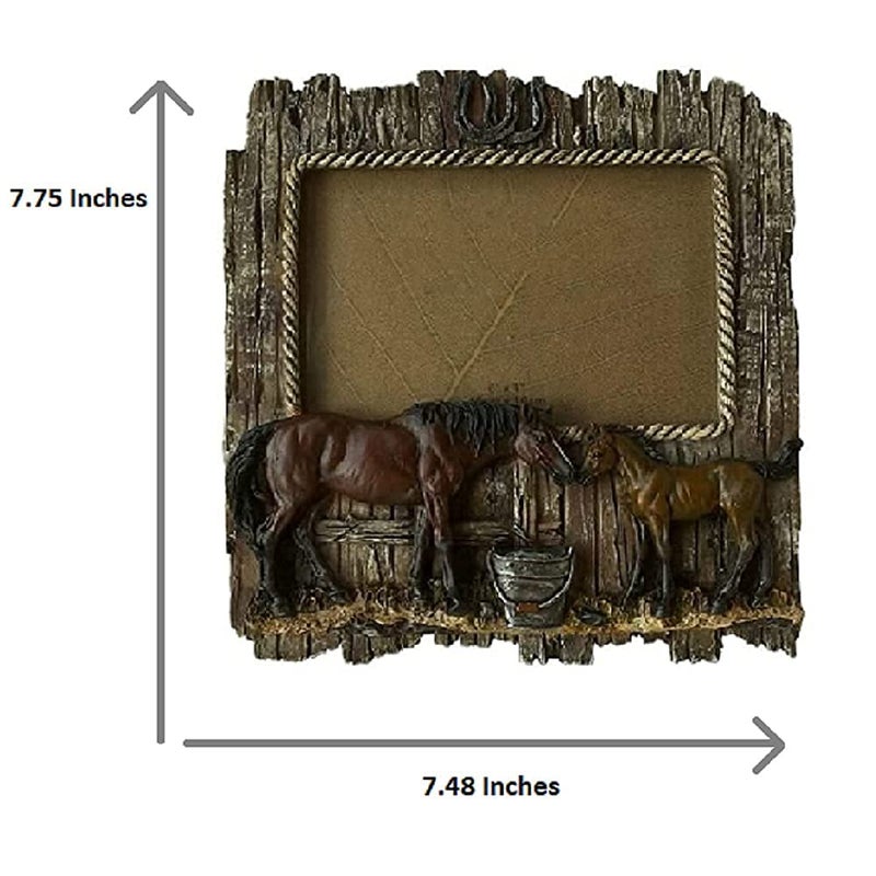 Comfy Hour Comfy Hour Western Retro Collection Wild Rustic Wood Imitated Double Horse 6"" x 4"" Photo Picture Frame  Aged Old Fashioned - Brown  Polyresin  - Image 3