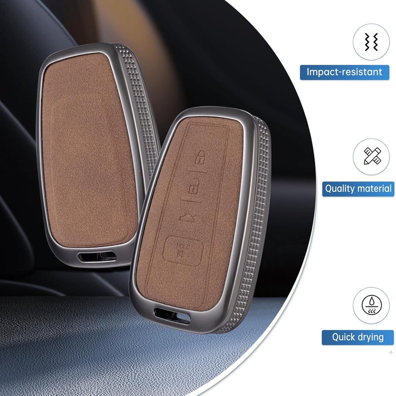YO&YOYE Compatible with Toyota Key Fob Cover with Keychain Leather Key Case Protector for 2018-2022 Camry RAV4 Highlander C-HR Prius Corolla Avalon GT86 Smart Key (Model1, Brown) - Image 3