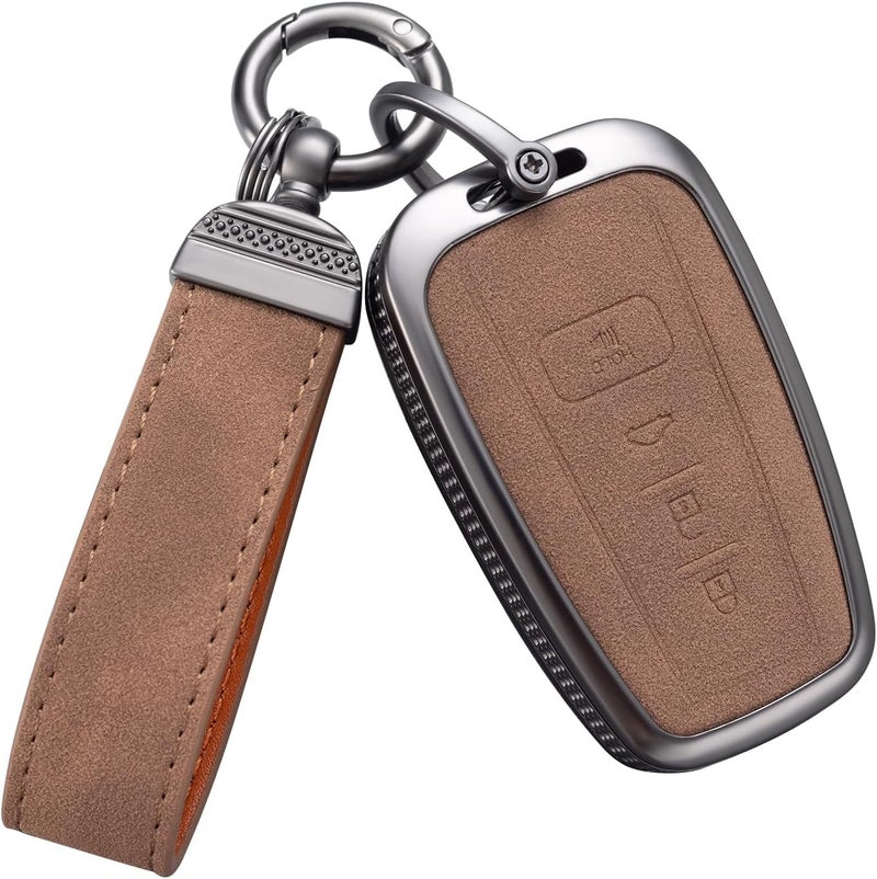 YO&YOYE Compatible with Toyota Key Fob Cover with Keychain Leather Key Case Protector for 2018-2022 Camry RAV4 Highlander C-HR Prius Corolla Avalon GT86 Smart Key (Model1, Brown) - Image 1