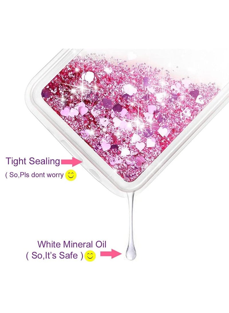 Case Club Glitter Liquid Case for iPhone 13 Pro – Pink Heart Sparkle Design, Shockproof Transparent TPU Cover, 6.1-Inch - Image 2