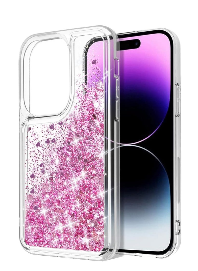 Case Club Glitter Liquid Case for iPhone 13 Pro – Pink Heart Sparkle Design, Shockproof Transparent TPU Cover, 6.1-Inch - Image 4