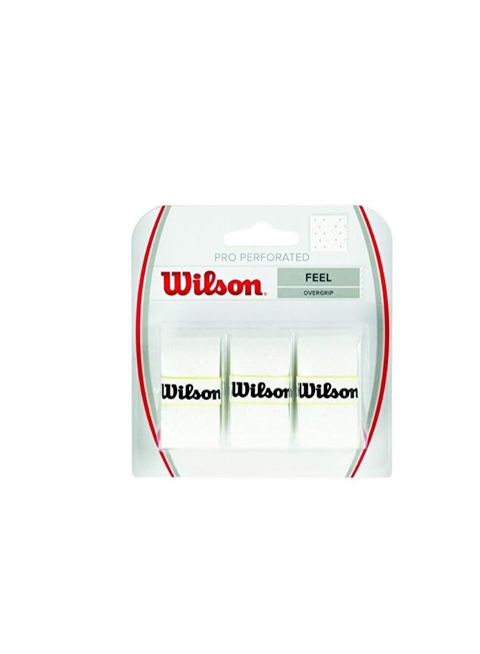 WILSON Pro Overgrip Perforated 3 Pack - White - Tennis - Badminton - Squash (White)