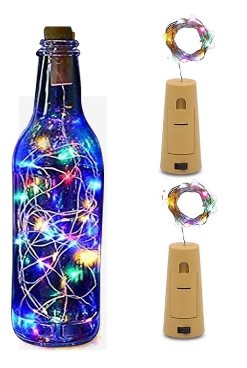 Mopslik Mopslik Wine Bottle Cork Fairy String LED Lights with Copper Wire String Decorative Lights 20 LED 2 Meter Multicolour Pack of 2 - Image 1