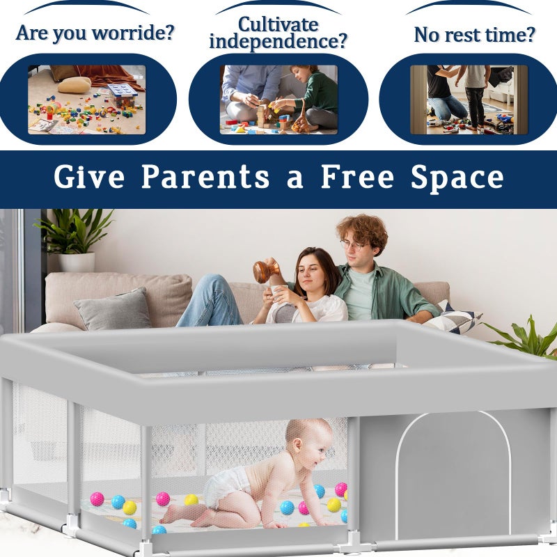 Jaobeem Baby Playpen with Mat, 50x50 Inch Playpen with Mat Waterproof for Babies and Toddlers Play Pen Playards Safety Gate Fence Active Center Indoor - Image 2