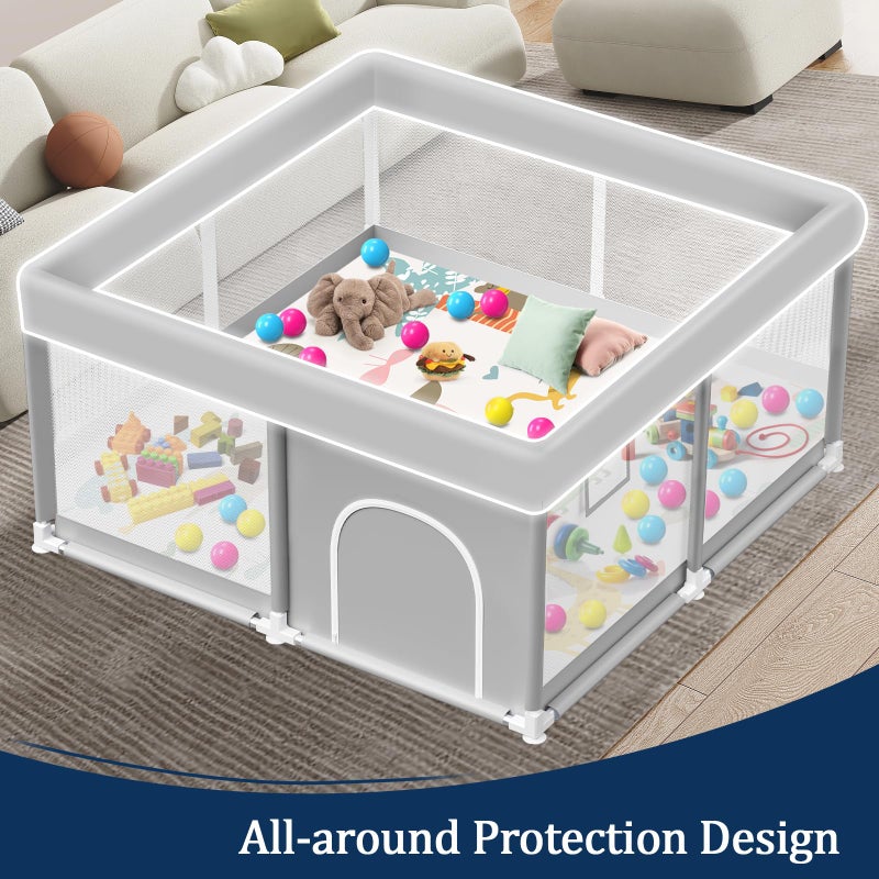 Jaobeem Baby Playpen with Mat, 50x50 Inch Playpen with Mat Waterproof for Babies and Toddlers Play Pen Playards Safety Gate Fence Active Center Indoor - Image 4