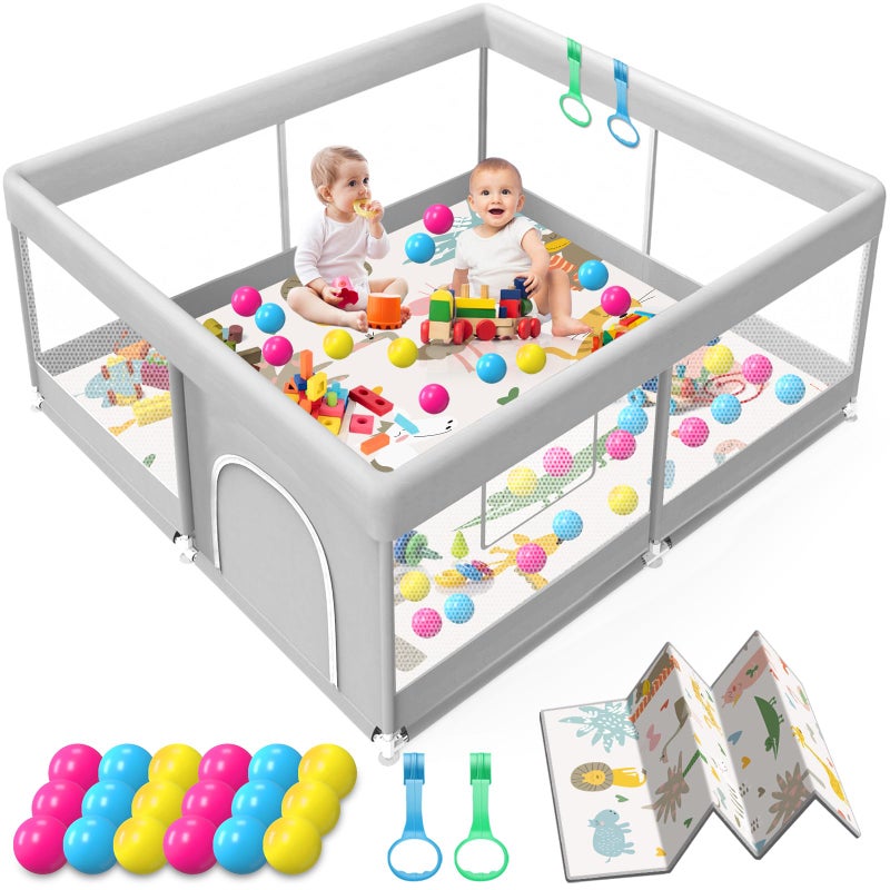 Jaobeem Baby Playpen with Mat, 50x50 Inch Playpen with Mat Waterproof for Babies and Toddlers Play Pen Playards Safety Gate Fence Active Center Indoor - Image 1