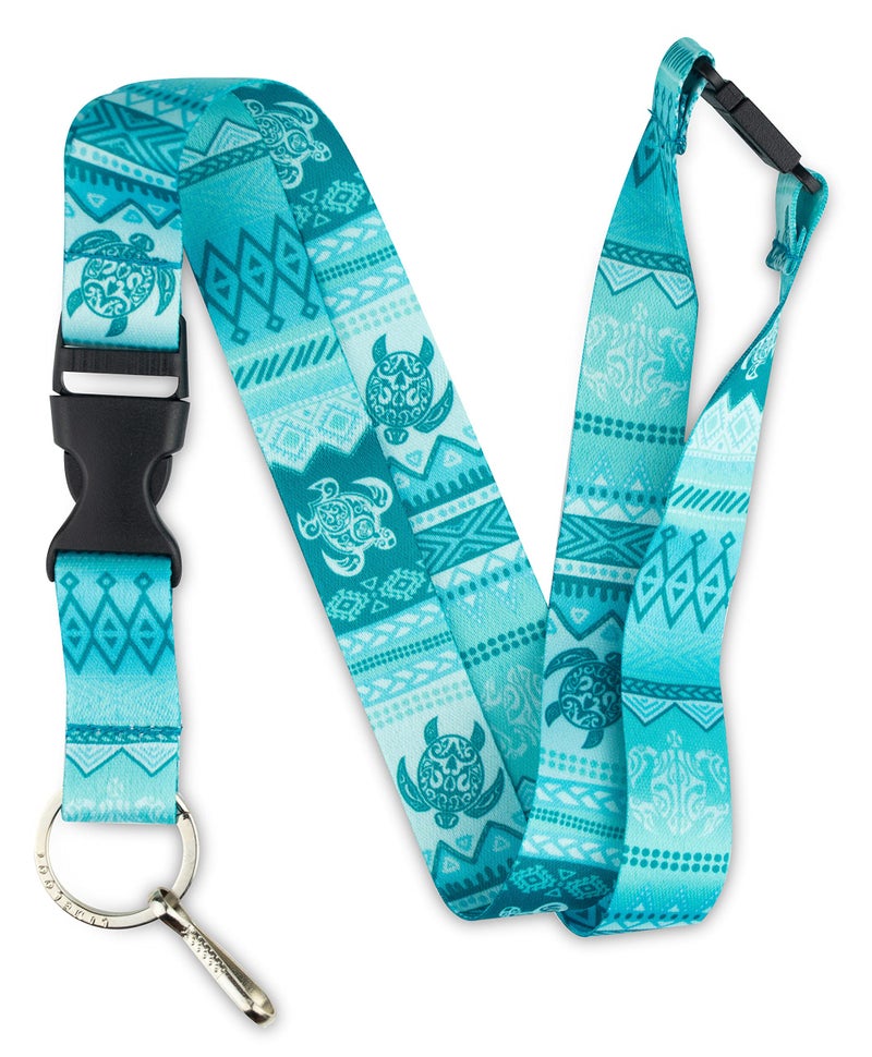 Limeloot Tattoo Tribal Sea Turtle Lanyard for Keys, ID Badges, and Accessories. Includes Quick Release Buckle, Breakaway, and Flat Ring. - Image 1