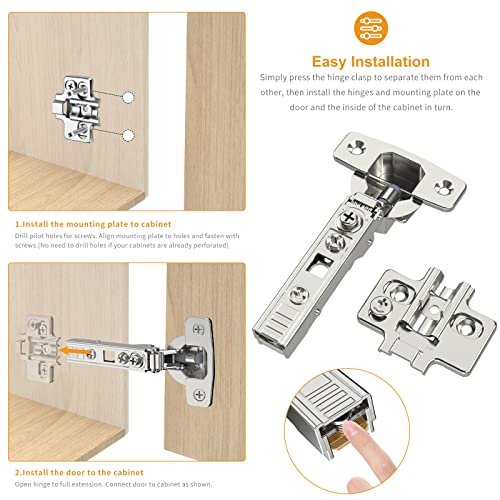 Chibery 10 Pack Frameless Full Overlay Soft Close Concealed European Hinges, Self Closing Satin Nickel, 105 ° Open Angle 4D Adjustment, Speed Control, Clip On, Stainless Steel for Cabinet Door - Image 5