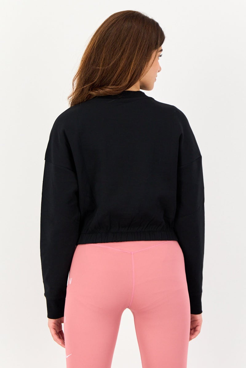 Reebok سويت شيرت رياضي نسائي بأكمام طويلة بشعار العلامة التجارية، أسود - Image 2