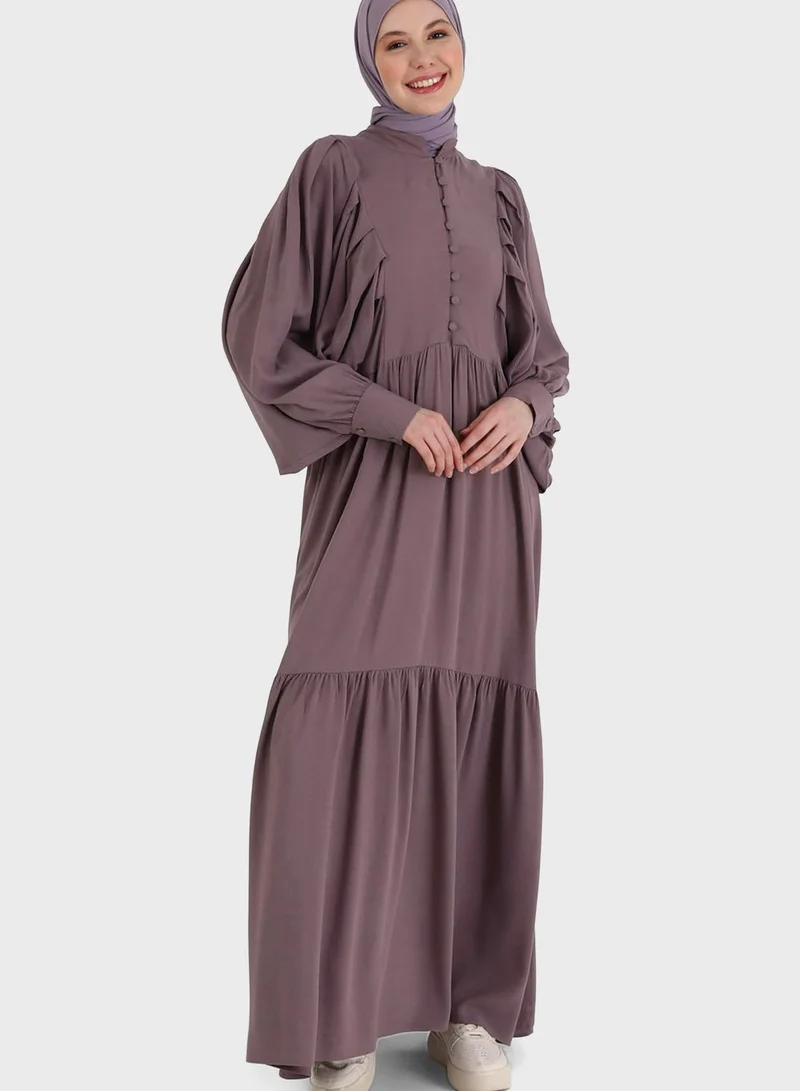 Refka by modanisa Balloon Sleeve Button Detail Dress