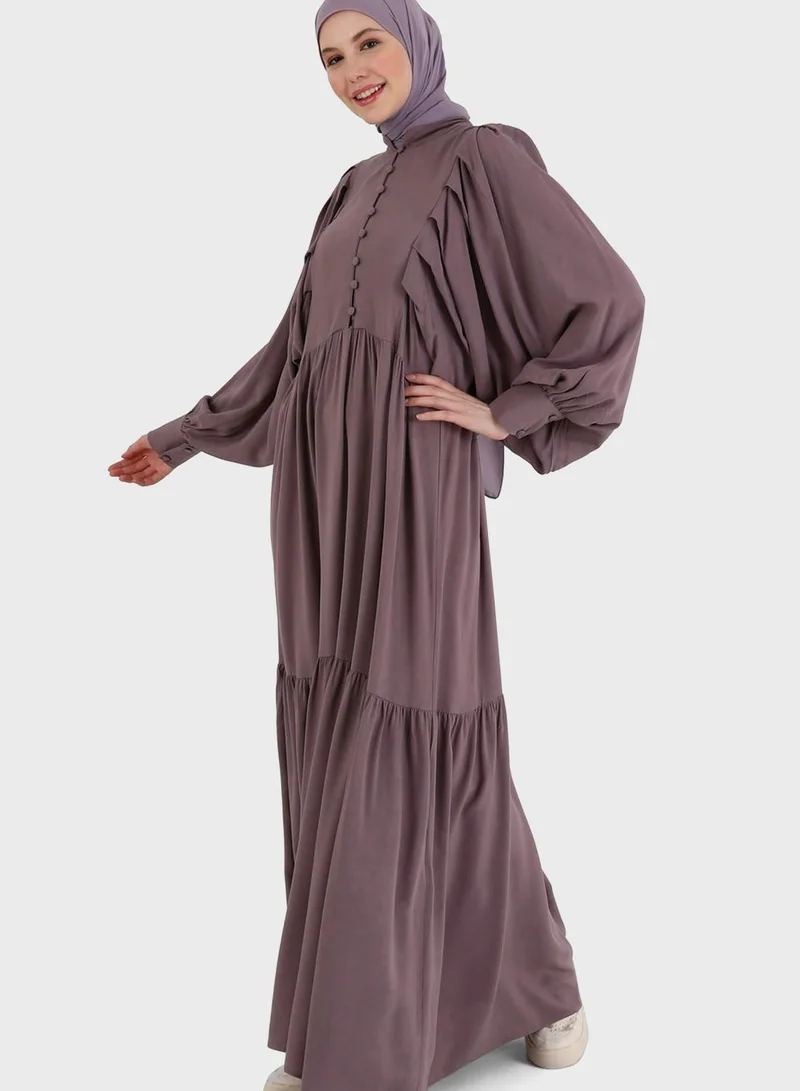 Refka by modanisa Balloon Sleeve Button Detail Dress